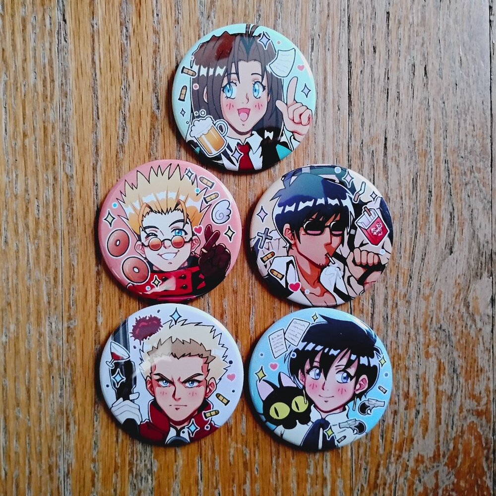 Trigun 1998 Milly Meryl Vash Wolfwood Knives Badge/Pin Set